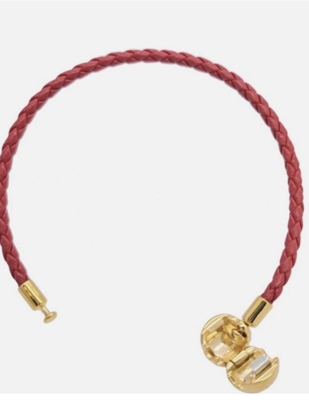 Authentic PANDORA 14K Gold Plated Red Woven Leather Charm Bracelet Brand New - Picture 2 of 4